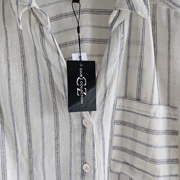 NWT Club Z Collection Women's Metallic Striped Button-Up Blouse 2X - Picture 6 of 11